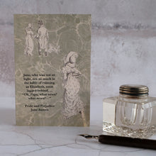 Load image into Gallery viewer, Pride and Prejudice quotation card.  What news?