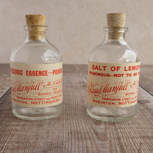 Load image into Gallery viewer, Small apothecary poison bottle featuring an original vintage label with a beautiful script design (Claud Manfull poison options)