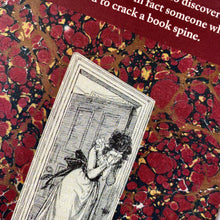 Load image into Gallery viewer, Jane Austen Sense and Sensibility humorous postcard for those who hate a cracked book spine featuring Marianne Dashwood.