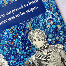 Load image into Gallery viewer, Jane Austen Pride and Prejudice vegan humour postcard.