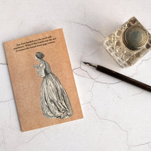Load image into Gallery viewer, Jane Eyre lends a book funny card with glass inkwell and a dip pen.
