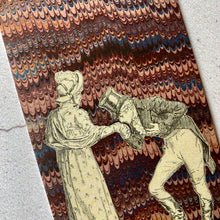Load image into Gallery viewer, Book lender humour bookmark featuring Elizabeth Bennet and Mr Wickham.