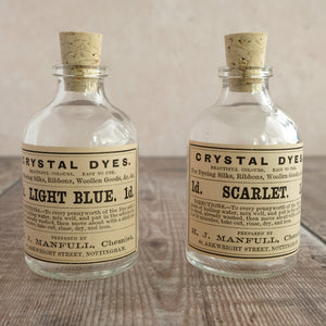 Small penny dye bottle featuring an original Victorian label