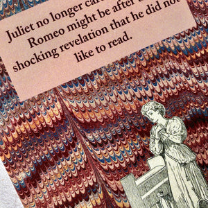 Juliet's disappointment with Romeo literary humour postcard.