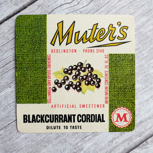 Blackcurrant cordial vintage drinks label (Muter's)