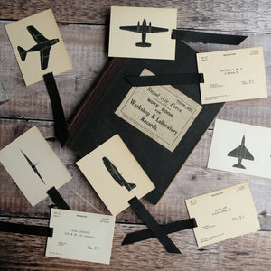 Aircraft recognition card bookmark. Silhouette designs.