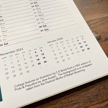 Load image into Gallery viewer, Calendar 2023.  REDUCED.  Literary humour A4 landscape spiral bound with space to write appointments.