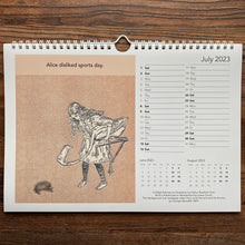 Load image into Gallery viewer, Calendar 2023.  REDUCED.  Literary humour A4 landscape spiral bound with space to write appointments.