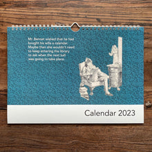 Load image into Gallery viewer, Calendar 2023.  REDUCED.  Literary humour A4 landscape spiral bound with space to write appointments.