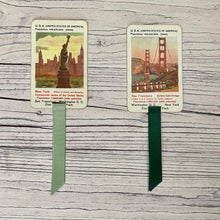 Load image into Gallery viewer, Early 1950s repurposed card game bookmarks. Famous Cities.