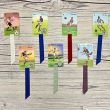 Load image into Gallery viewer, Goal!  Football card game repurposed bookmarks.