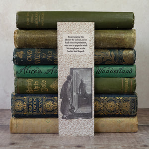 Bookshelf layout humour bookmark featuring a Sherlock Holmes illustration.