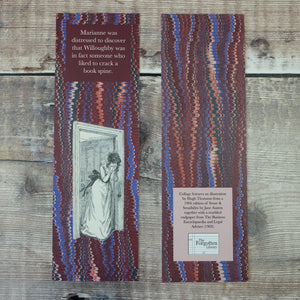 Cracked book spine humour bookmark featuring Jane Austen's character Marianne Dashwood.