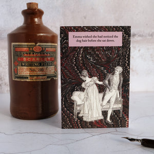Stone ink bottle and Jane Austen dog hair humour card.