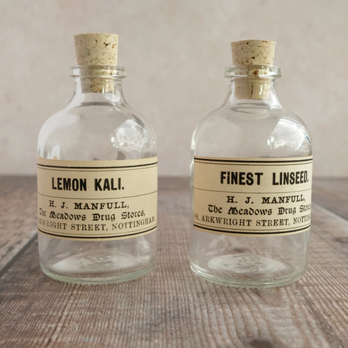 Small apothecary bottle featuring an original Victorian label (H J Manfull options)