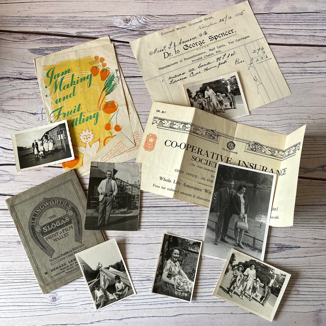 SALE Vintage ephemera selection - photographs, jam making leaflet, co-operative society, 1935 receipt