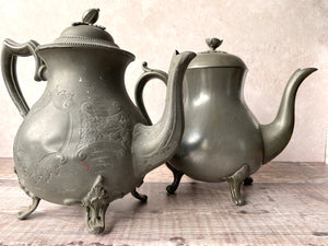 Victorian metal teapots.