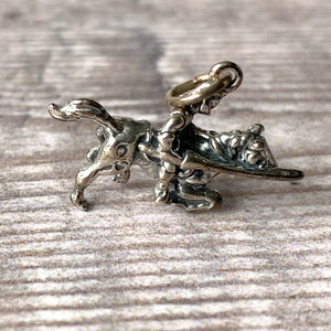 Silver charm.  Jousting knight. 925.