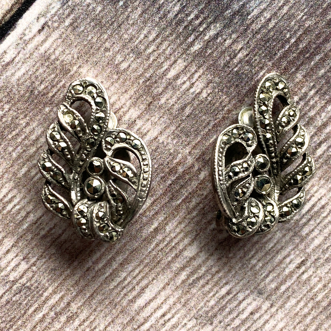 Silver & marcasite clip on earrings