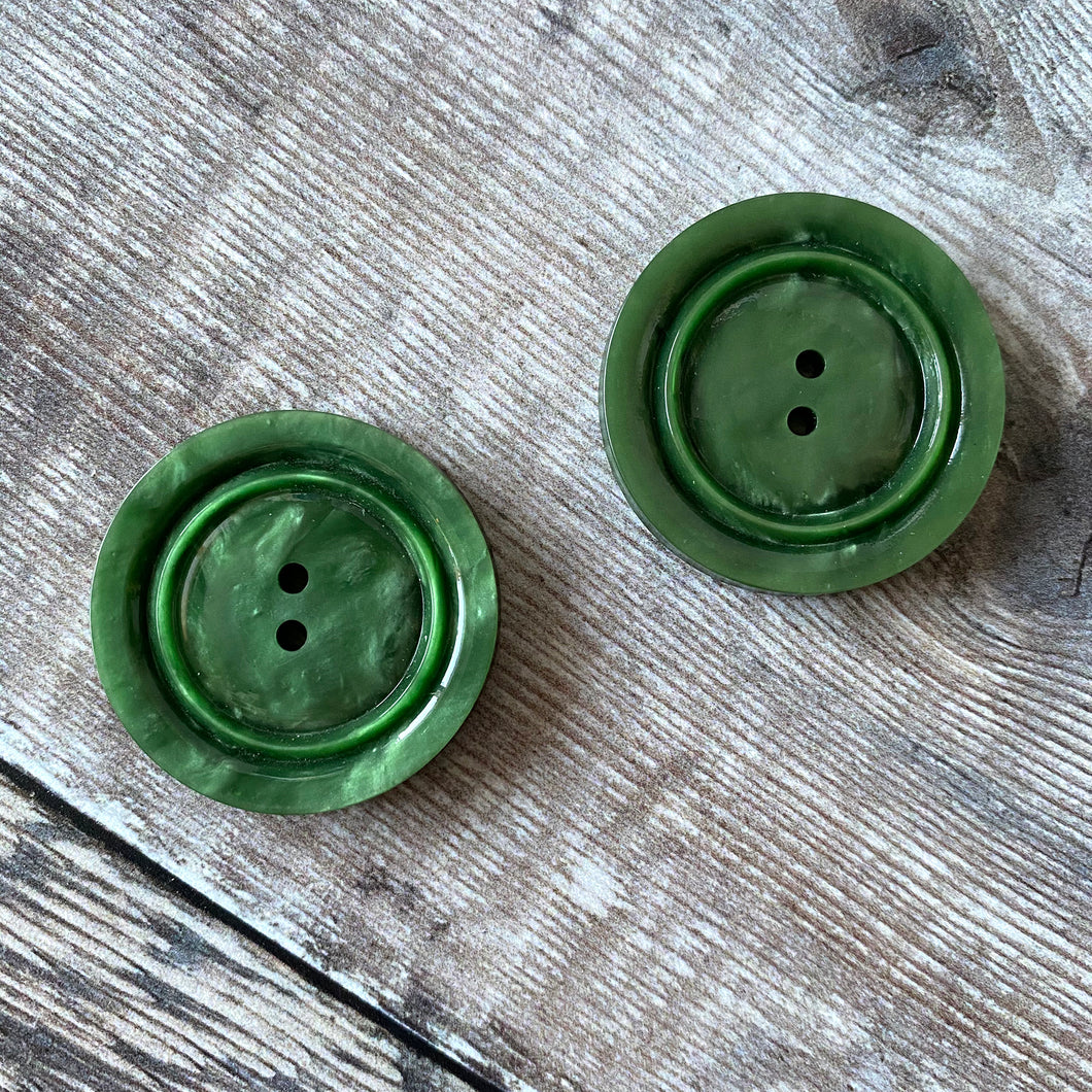 Buttons.  Pair of large vintage green buttons.
