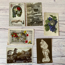 Load image into Gallery viewer, SALE Postcards (vintage used x 6) birthday, tea set, grapes, old shorey well (early 20th century)