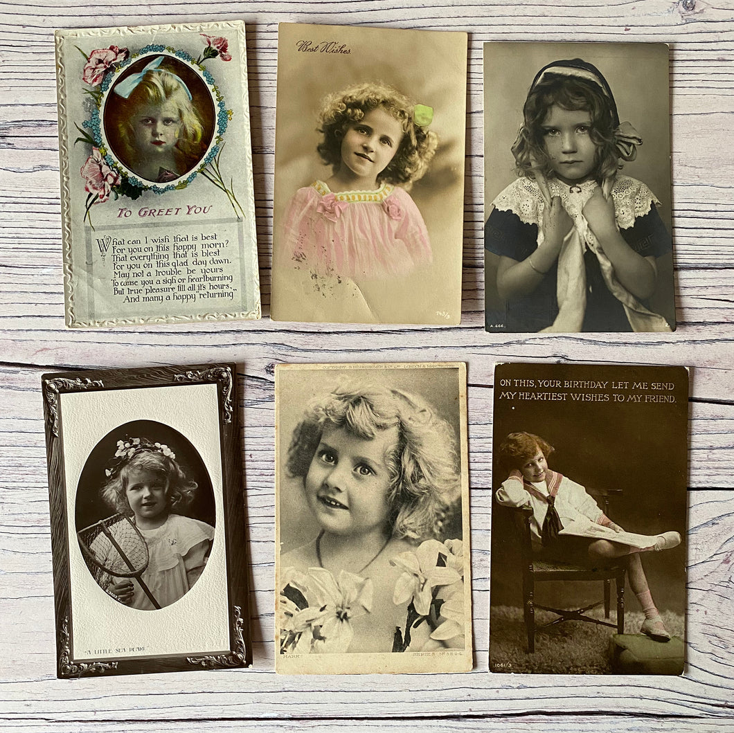 SALE Postcards (vintage used x 6) Edwardian children (early 20th century)