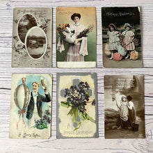 Load image into Gallery viewer, SALE Postcards (vintage used x 6) Easter/ New Year/ Birthday early 20th Century.