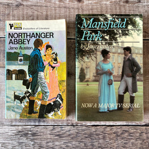 Jane Austen paperback novels.  Northanger Abbey (Pan) and Mansfield Park (tv tie-in).