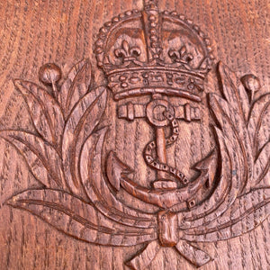 Royal Navy vintage carved plaque with crown and anchor.