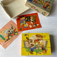 Load image into Gallery viewer, Vintage picture building bricks set.  Cute animal cartoon illustrations.