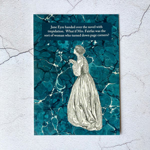 Jane Eyre book lender humour postcard.