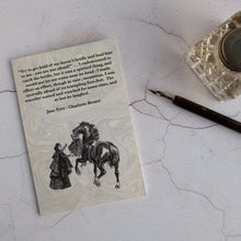 Load image into Gallery viewer, Jane Eyre card with glass inkwell and dip pen.