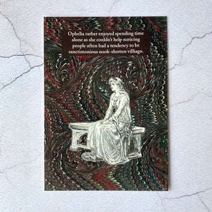 Ophelia spending time alone Shakespearean literary insult humour postcard.