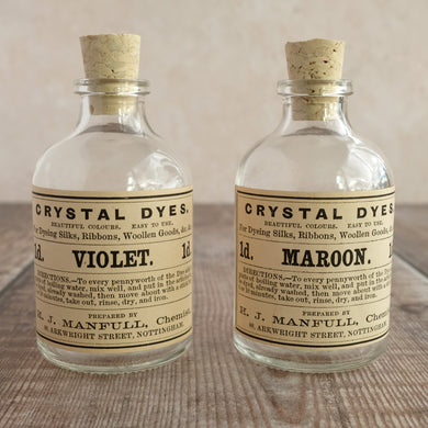 Small penny dye bottle featuring an original Victorian label