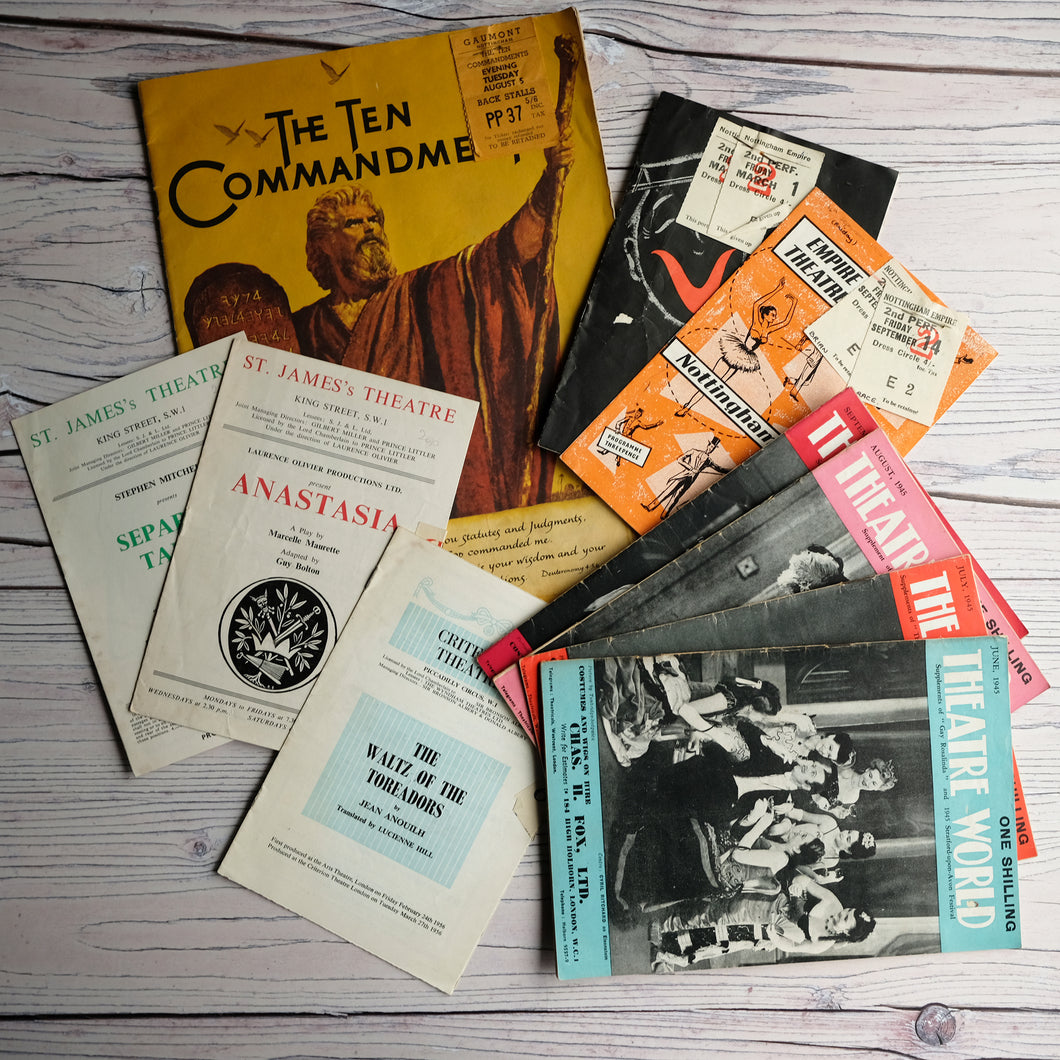SALE Theatre programmes and film (The Ten Commandments) some with tickets also issues of Theatre World 1940s & 1950s.