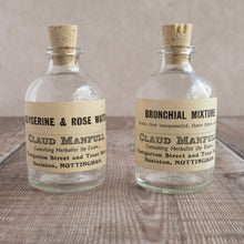 Load image into Gallery viewer, Apothecary bottle (small) featuring an original vintage label (Claud Manfull block lettering options)