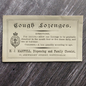 Cough Lozenges Victorian apothecary small paper envelope.