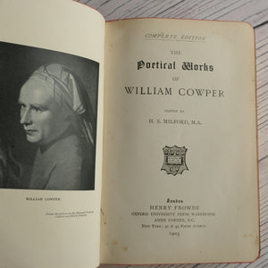 Red leather bound Cowper's Poetical Works 1905
