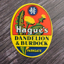 Load image into Gallery viewer, Dandelion &amp; Burdock vintage drinks bottle label from Hague&#39;s