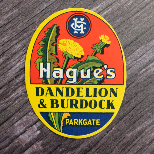 Dandelion & Burdock vintage drinks bottle label from Hague's