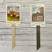 Load image into Gallery viewer, Early 1950s repurposed card game bookmarks. Famous Cities.