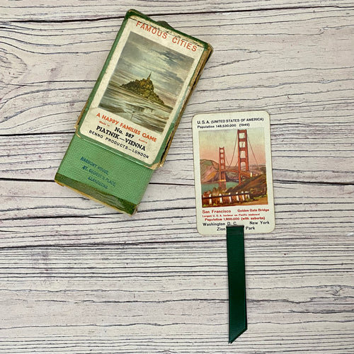 Early 1950s repurposed card game bookmarks. Famous Cities.