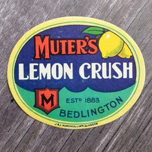 Load image into Gallery viewer, Small Muter&#39;s Lemon Crush vintage drinks bottle label