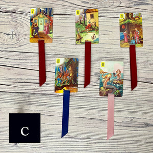 Peter Pan bookmarks made from a vintage card game.
